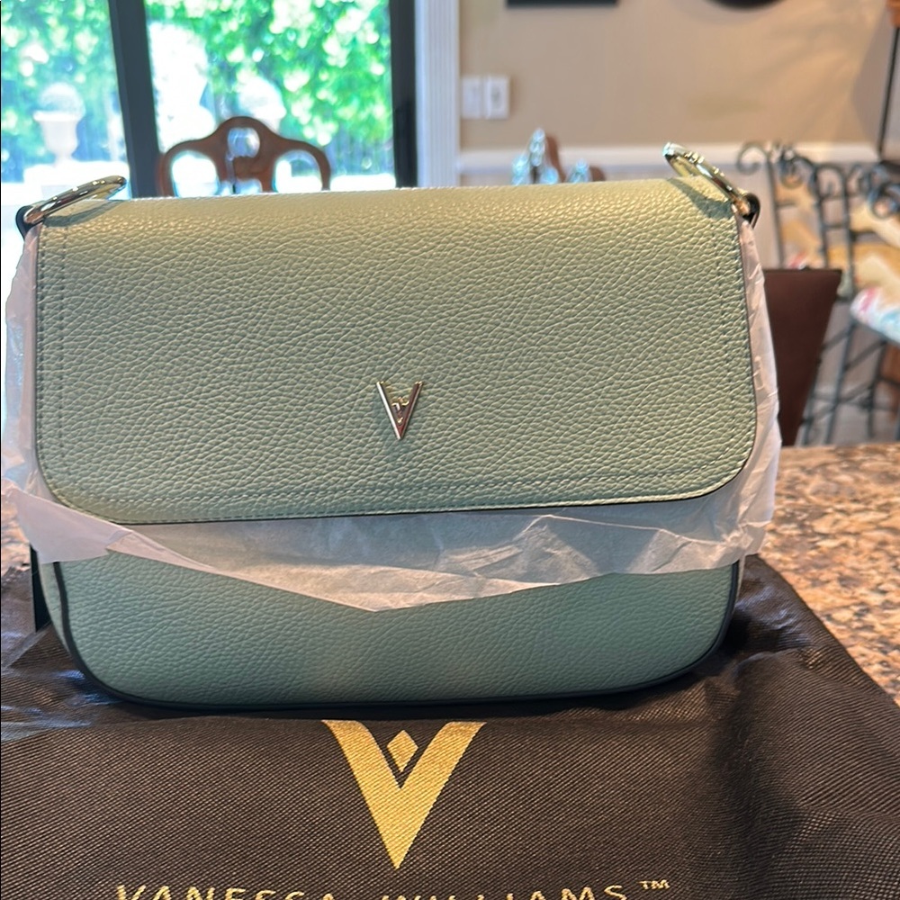 Vanessa Williams Green Leather Shoulder Bag with Gold Hardware